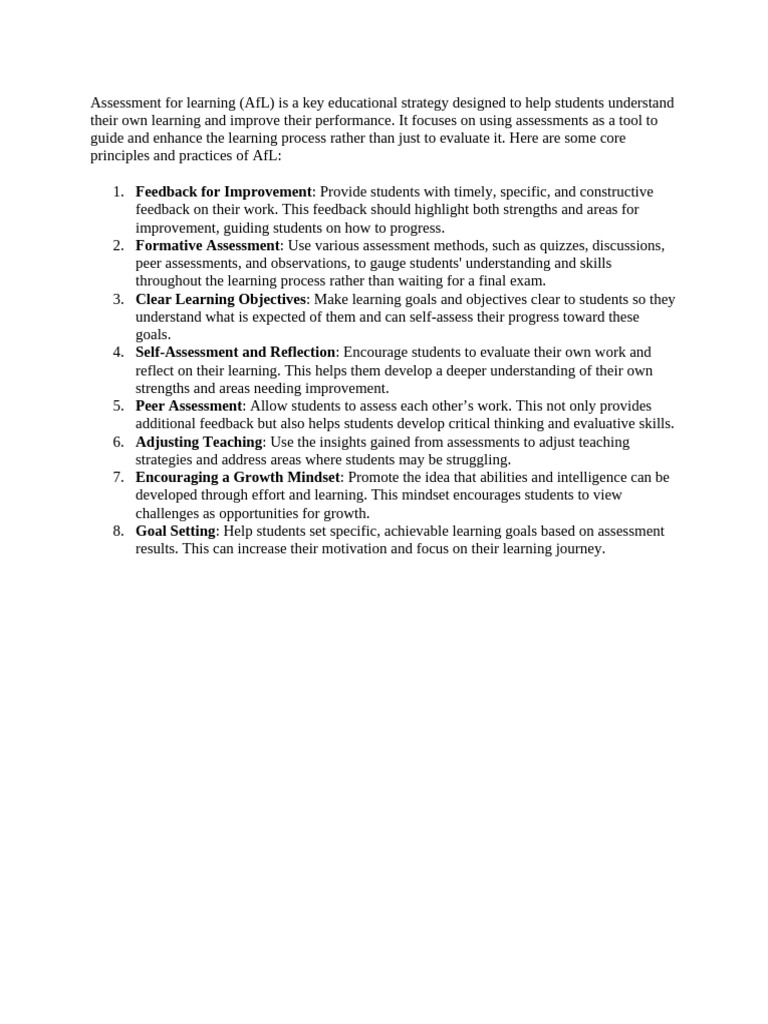 Assessment For Learning Pdf Educational Assessment Self Improvement