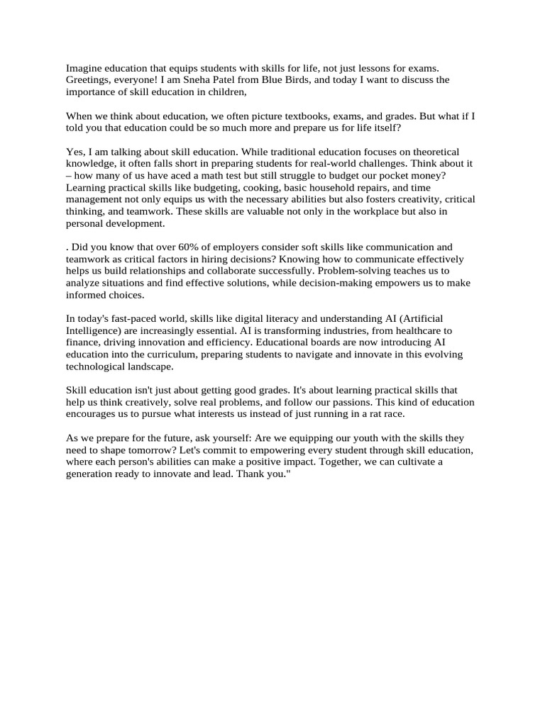 Importance of Skill Education | PDF