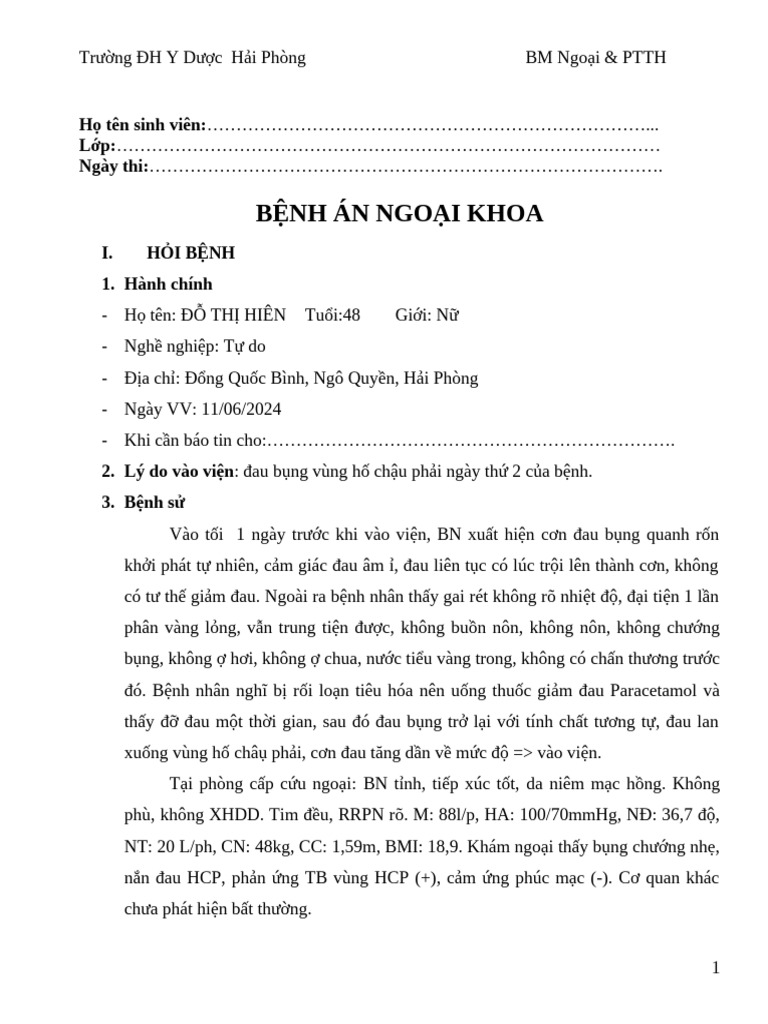 BỆNH ÁN VRT | PDF