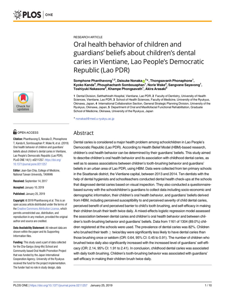 Oral Health Behavior of Children and Guardians' Beliefs | PDF