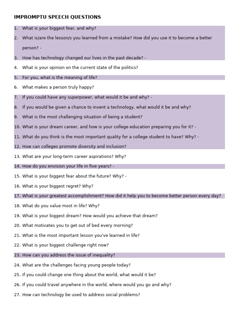 Topics For Impromptu-Extempo | PDF