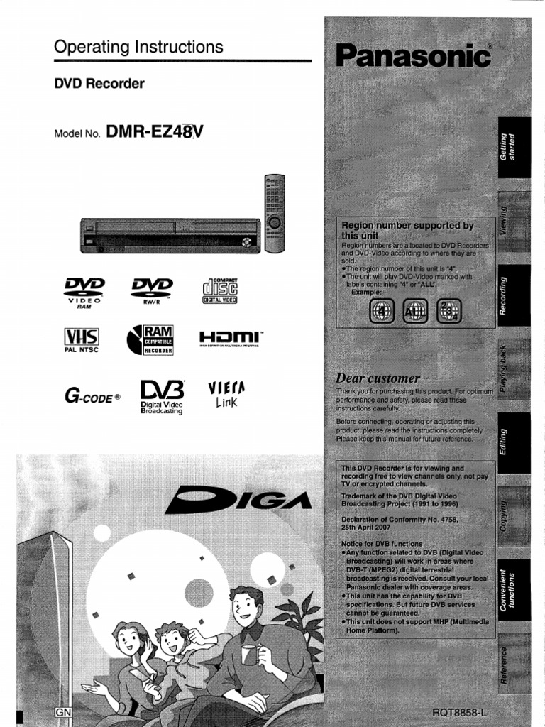 Panasonic DMR-EZ48V Owners Manual | PDF | Videotape | Compact Disc