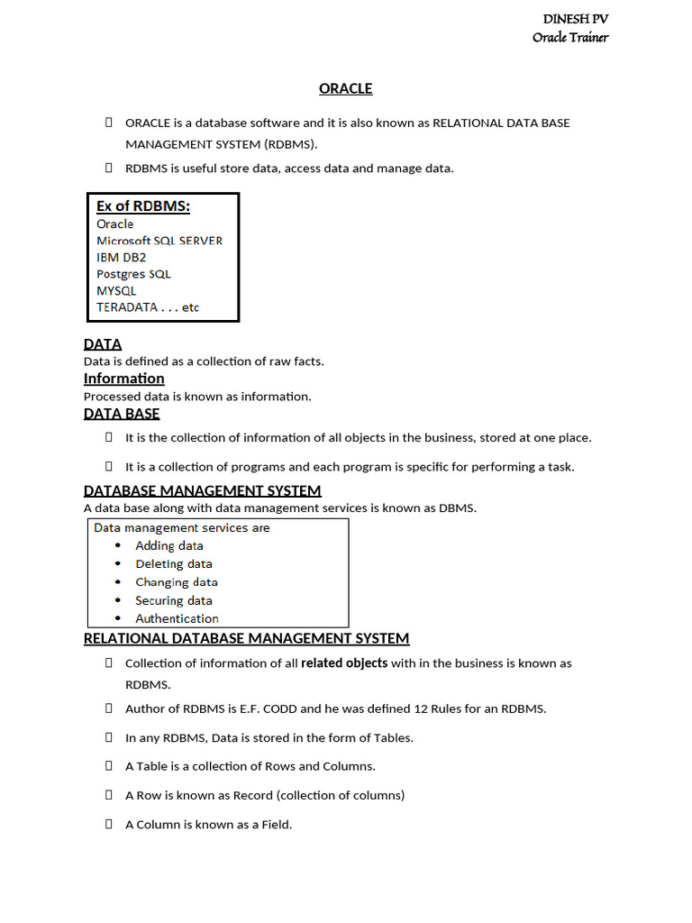 ORACLE NOTES_For_FULL STACK | PDF