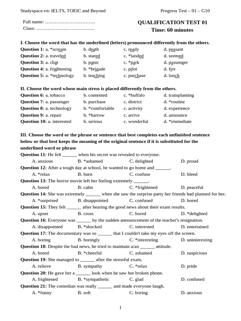 G10 - Qualification Test - 01 - Key | PDF