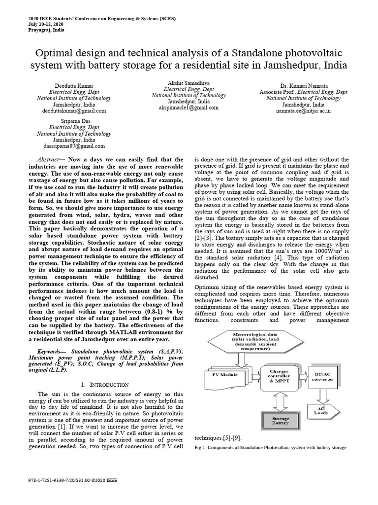 Optimal Design and Technical Analysis of A Standalone Photovoltaic | PDF