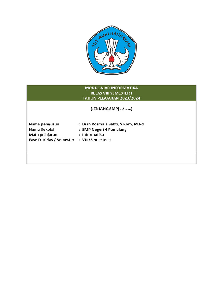 MODUL AJAR BK Kls 8 (Dian) | PDF