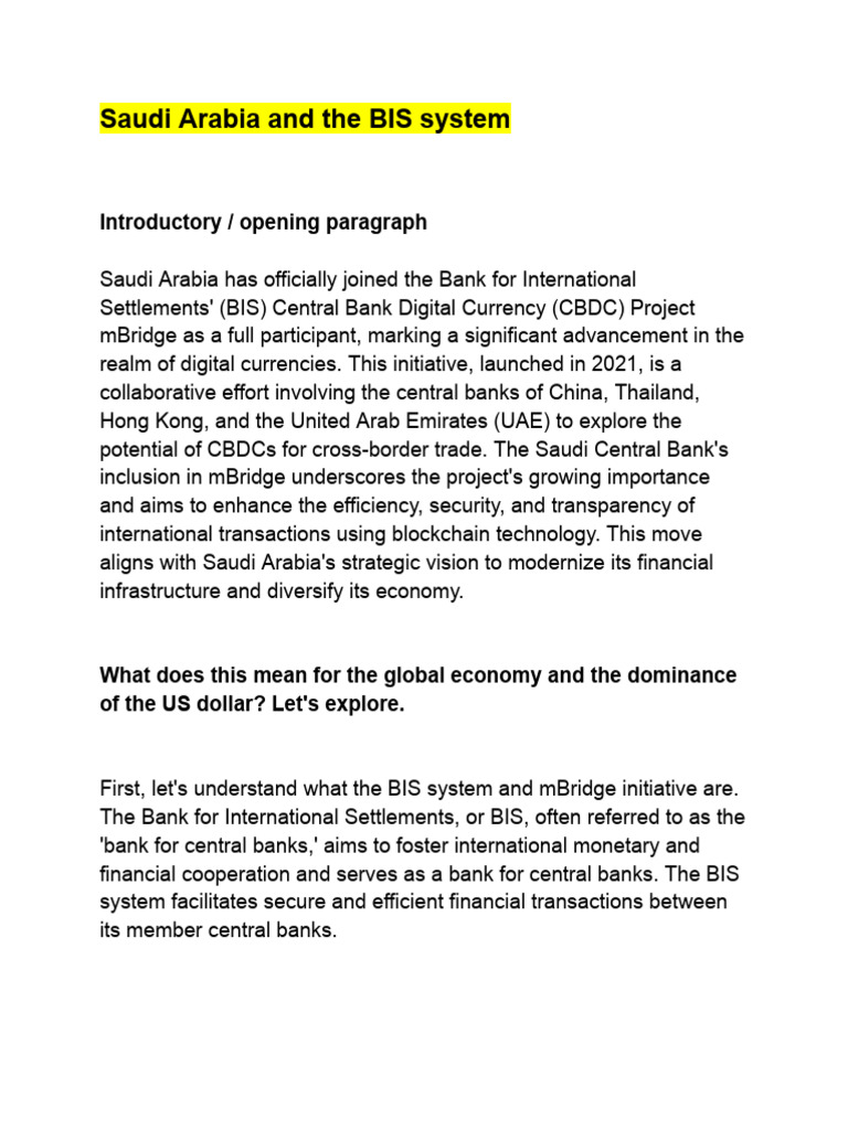 Saudi Arabia and The BIS System | PDF | Bank For International ...
