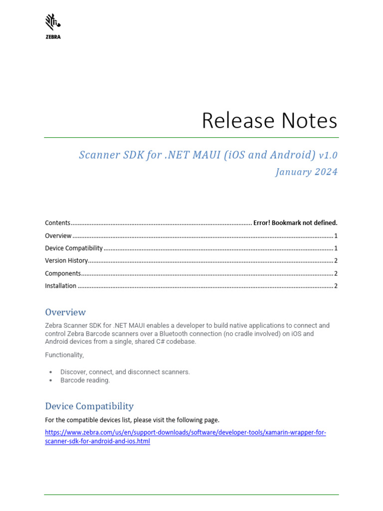 Release Notes Scanner SDK For .NET MAUI Supporting IOS and Android ...