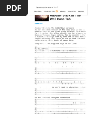 Another Brick In The Wall Bass Tab - Pink Floyd