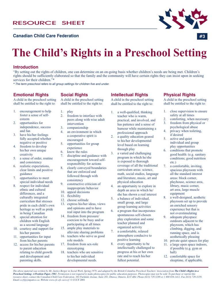 The Child's Rights in A Preschool Setting | PDF