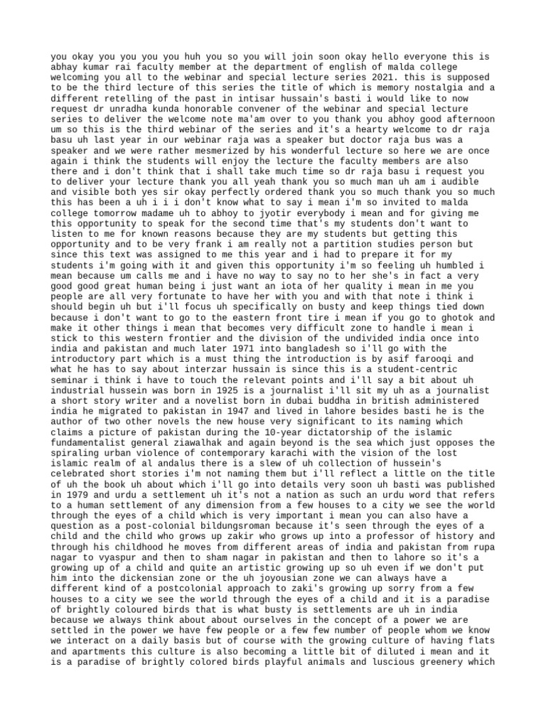 Lecture On Memory Nostalgia and A Different ReTelling of The Past in ...