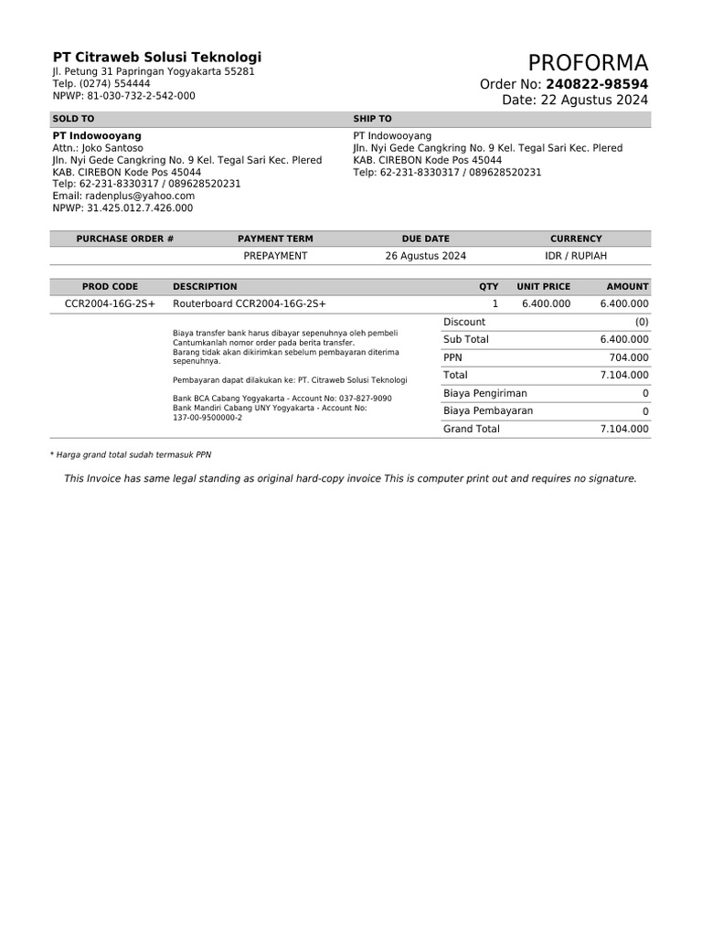 Proforma 240822 98594 | PDF