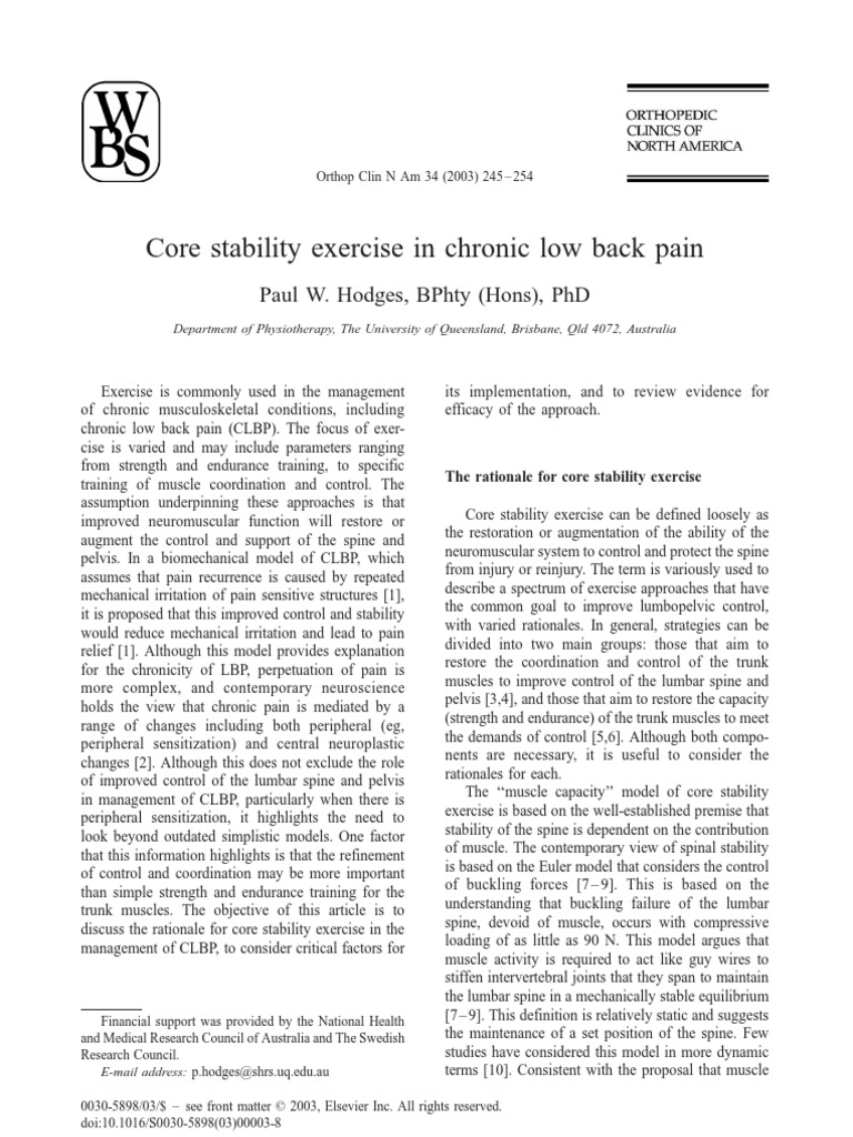 Core Stability Exercises for Low Back Pain | PDF | Vertebra | Vertebral ...