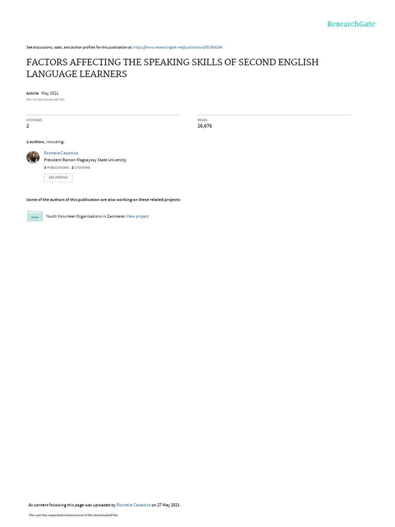 Factors Affecting The Speaking Skills of Second English Language ...