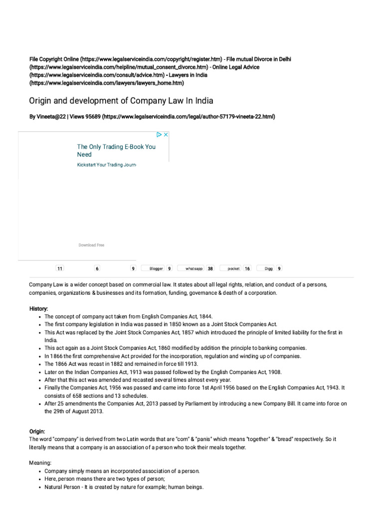 Evolution of Company Law in India | PDF | United Kingdom Insolvency Law ...