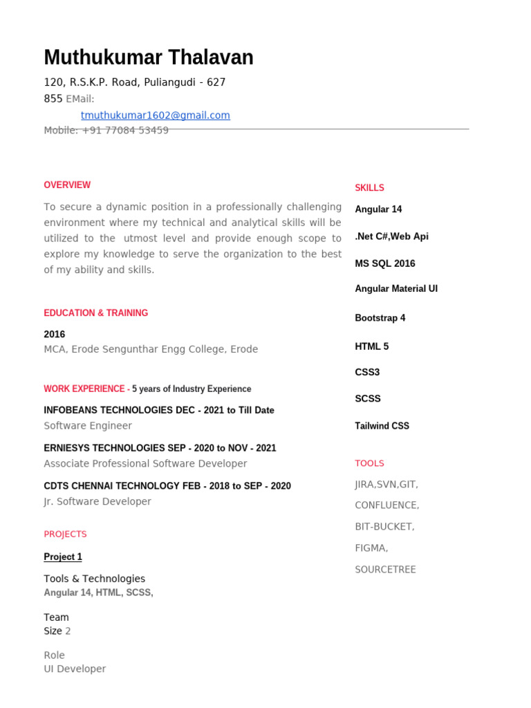 Muthukumar Thalavan Resume | PDF