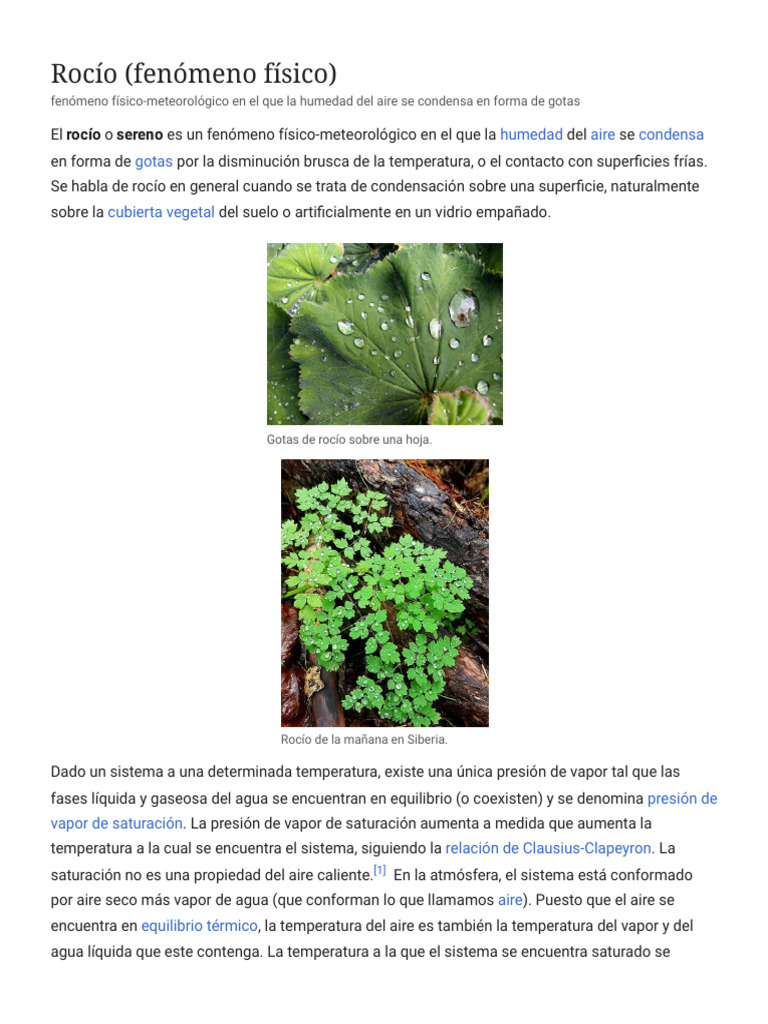 Rocío (Fenómeno Físico) - Wikipedia, La Enciclopedia Libr | PDF | Vapor ...