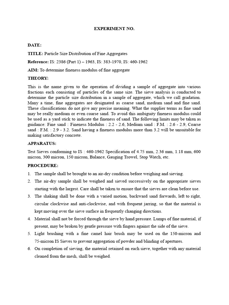 Sieve Analysis of Fine Aggregates | PDF