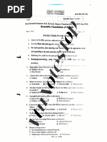 SFH Previous Year Question Paper