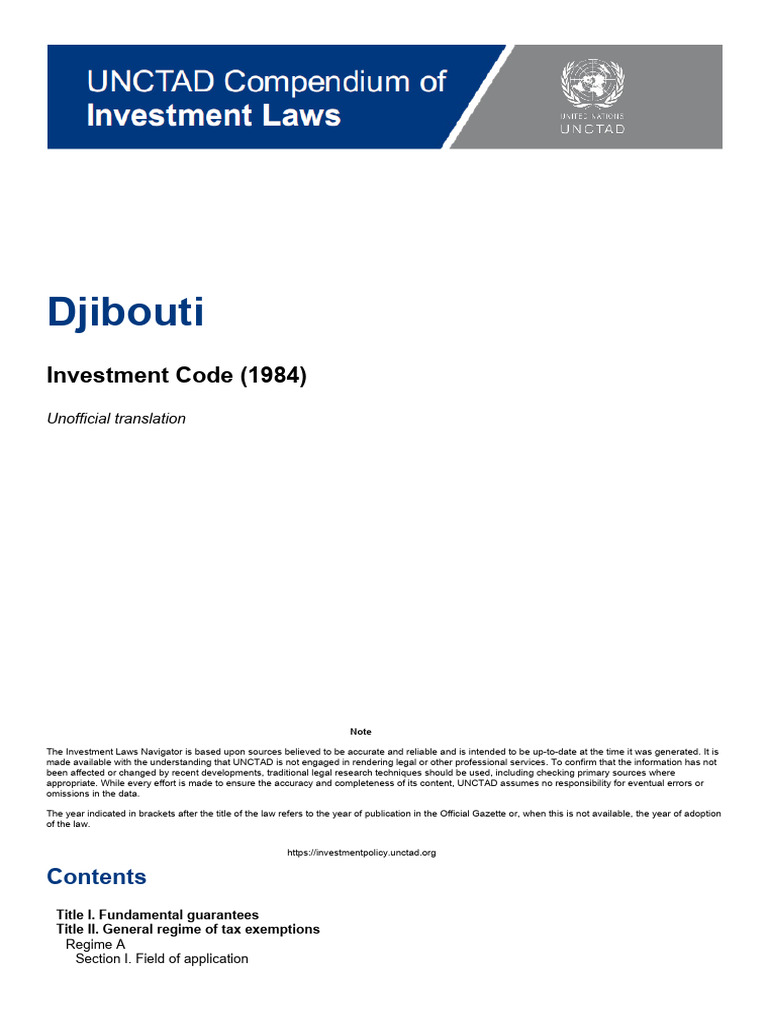 Djibouti Investment Code Overview | PDF | Taxes | Direct Tax