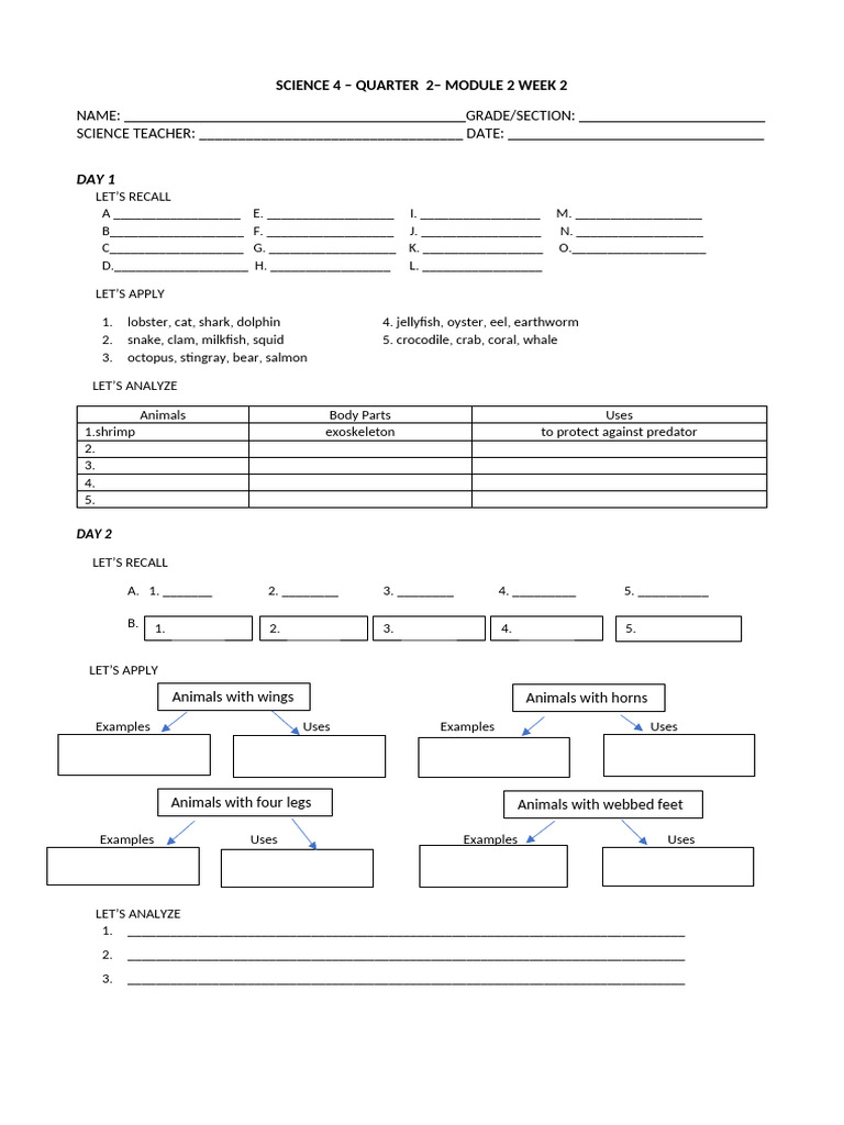 Science 4 Quarter 2 Answer Sheet | PDF