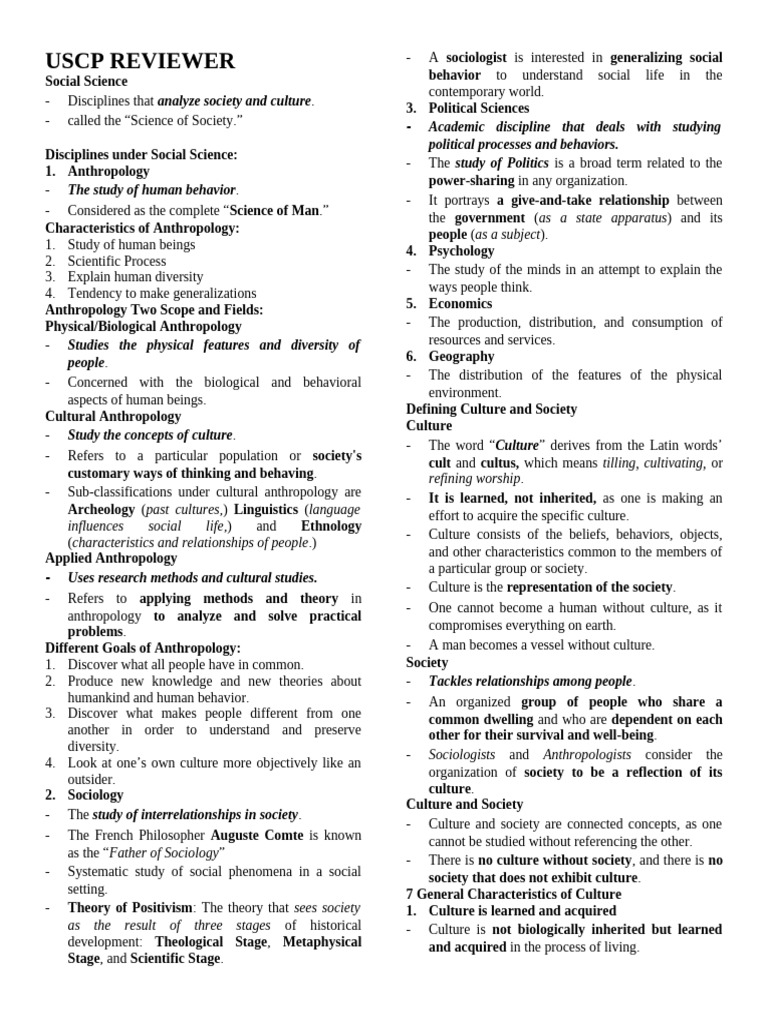 Overview of Social Science Disciplines | PDF | Socialization | Anthropology