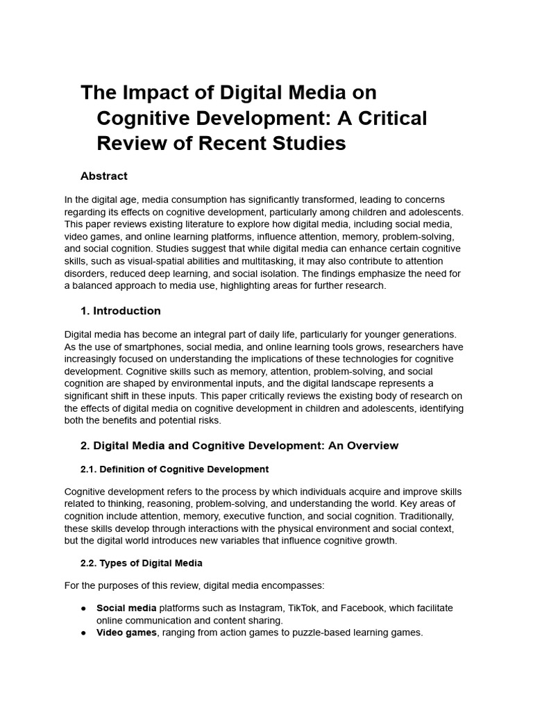 The Impact of Digital Media On Cognitive Development - A Critical ...
