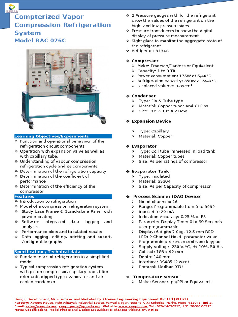 Refrigeration System Training Kit | PDF | Equipment | Engineering ...
