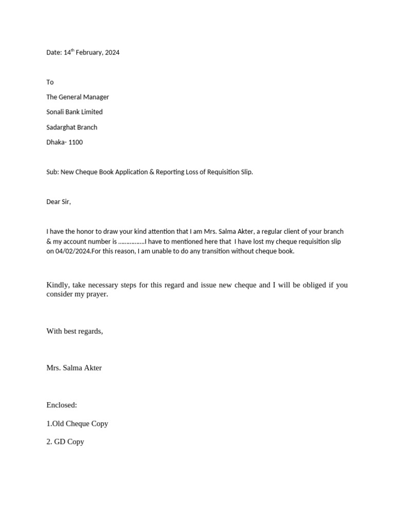 Bank Application For Cheque | PDF