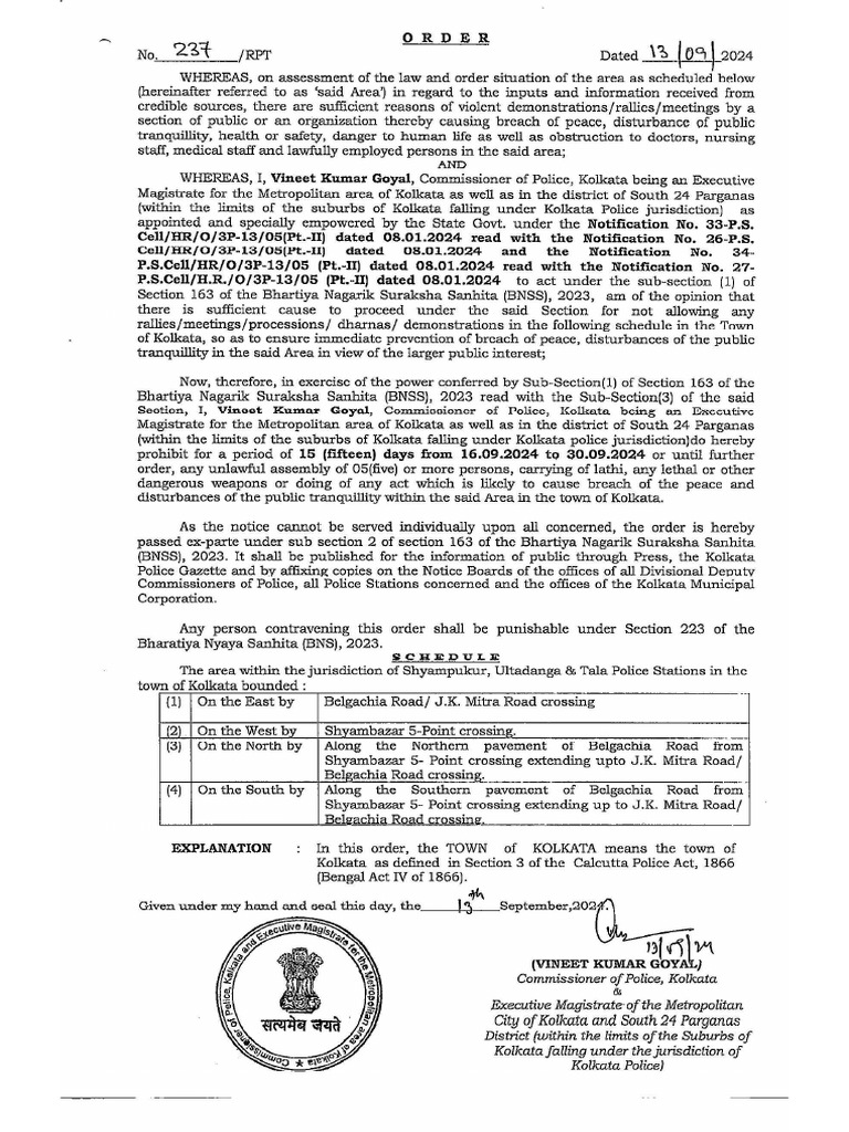 Kolkata Police Notification | PDF