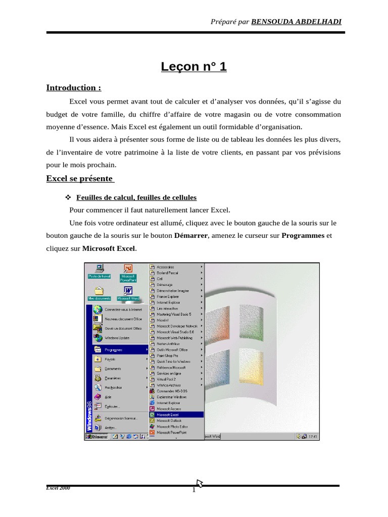 Introduction à Microsoft Excel 2000 | PDF | Microsoft Excel | Police d ...