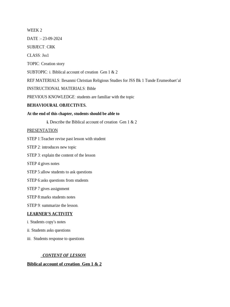 crk lesson note week 2 | PDF