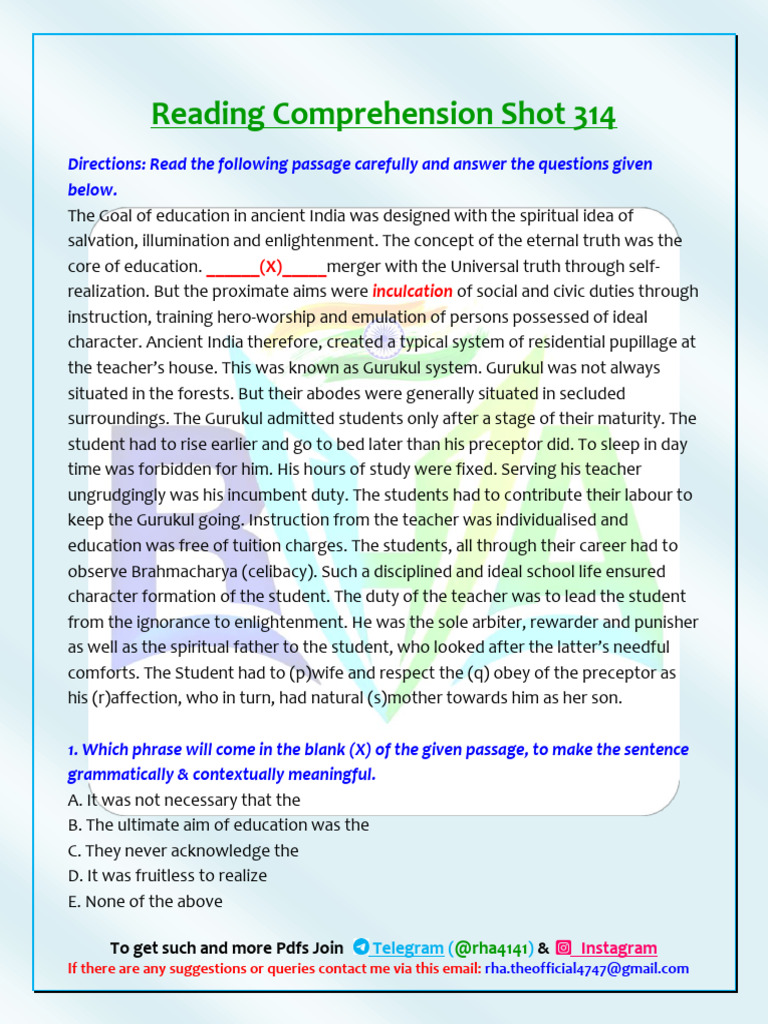 Reading Comprehension Shot 314 | PDF