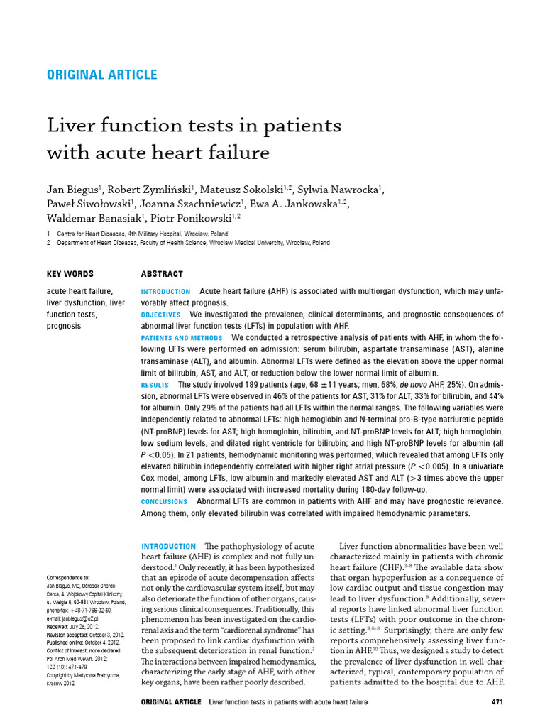 Lfts in Acute Cardiac Failure | PDF