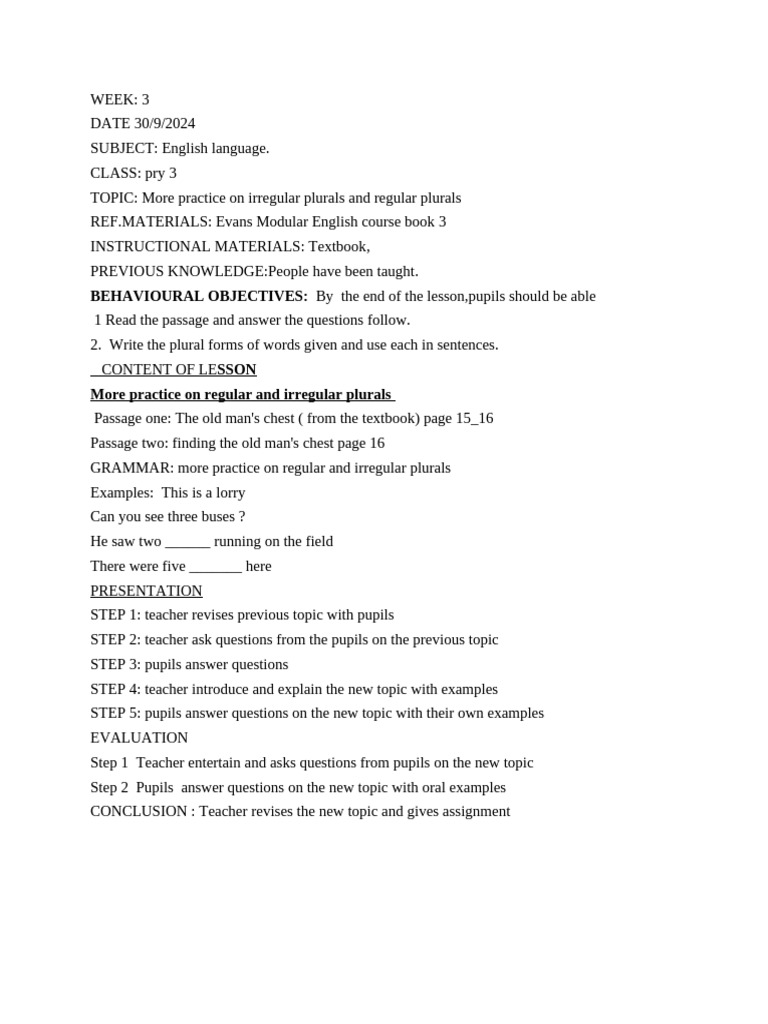 Pry 3 Lessons Note Week 3 | PDF | Family | Cereals