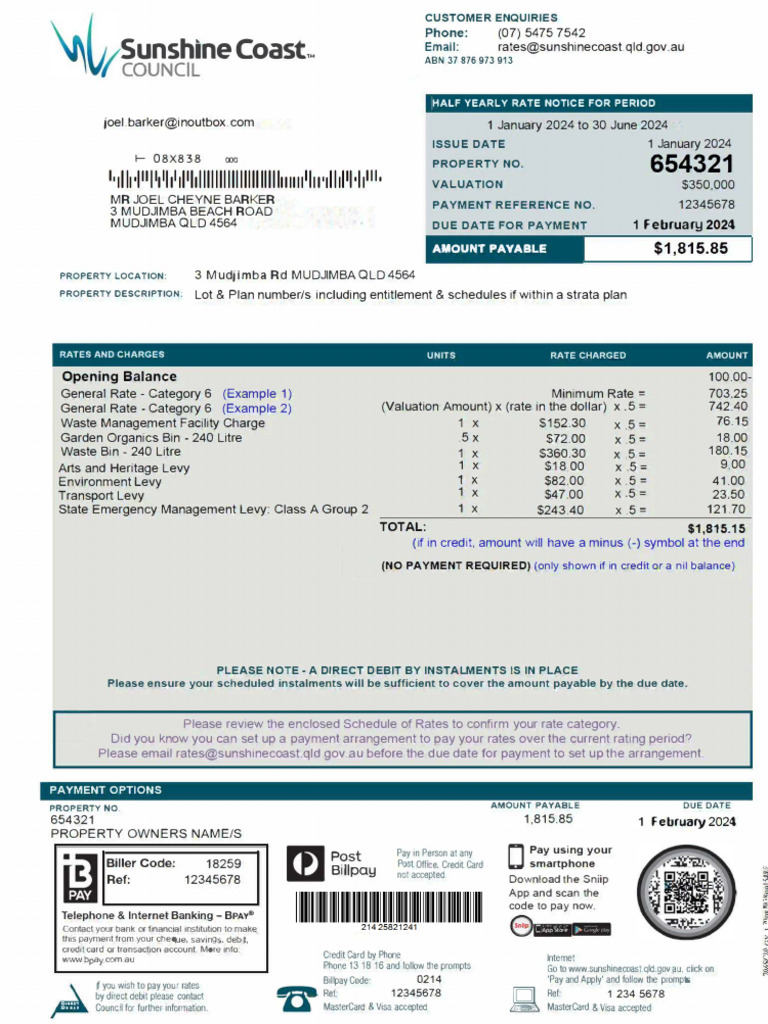AU Sunshine Coast Rate Notice | PDF