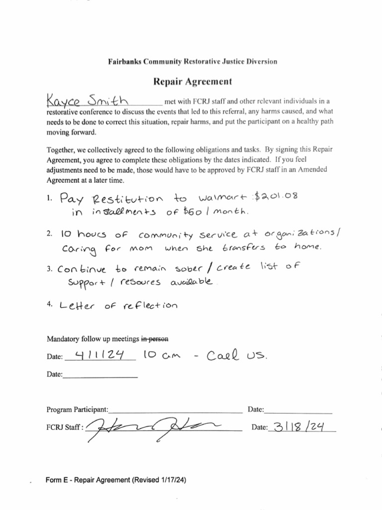 Repair Agreement To Be Signed | PDF