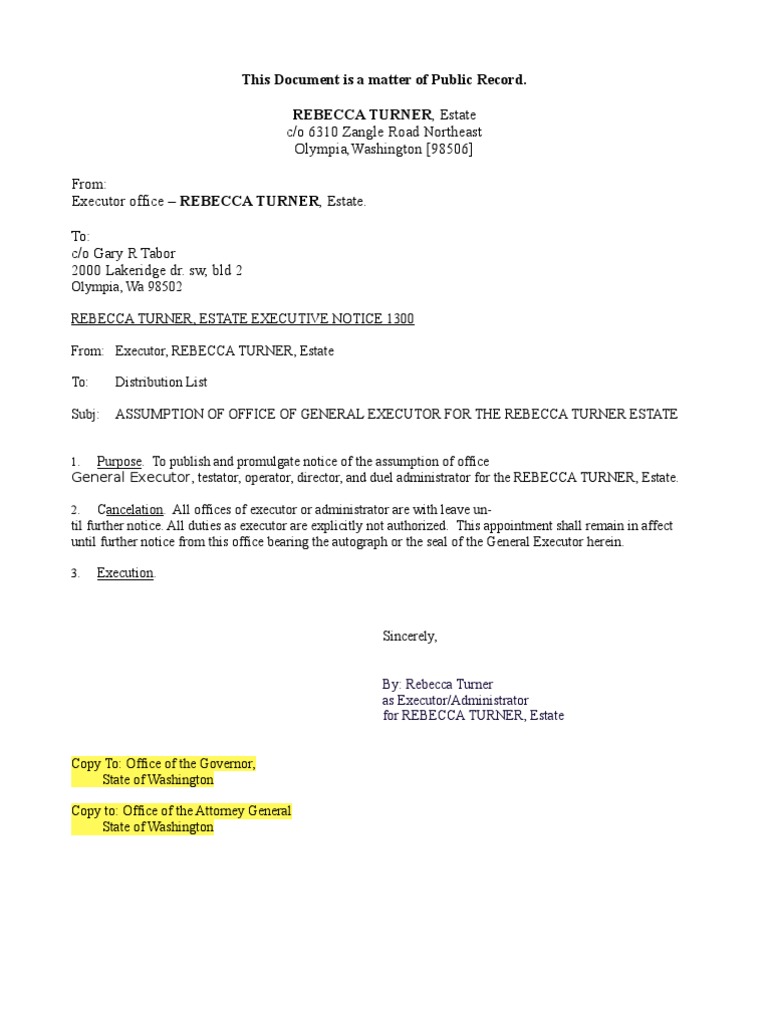 Notice of Executor | PDF | Civil Law (Common Law) | Legal Concepts