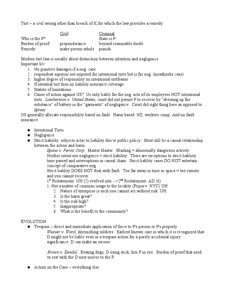 Intentional vs Negligent Torts Explained | PDF | Conversion (Law ...