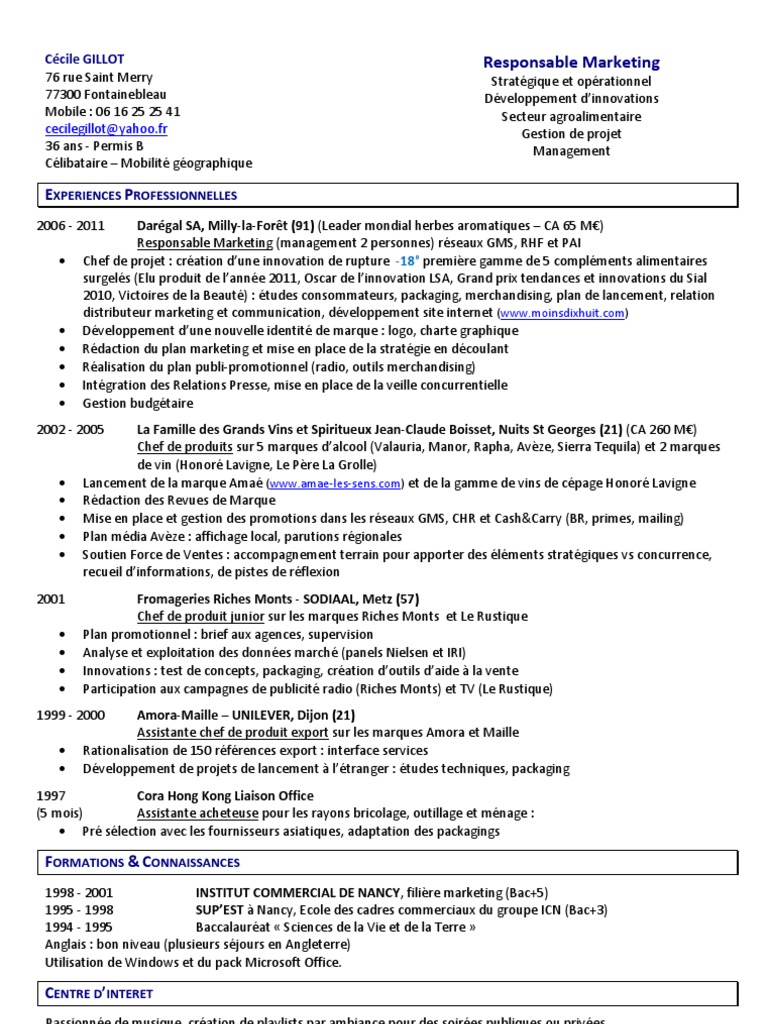 Cv Cecile Gillot Responsable Marketing Merchandising