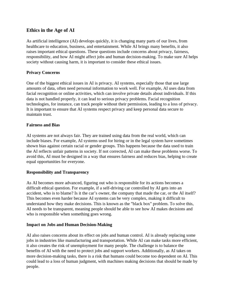 Ethics in The Age of AI | PDF