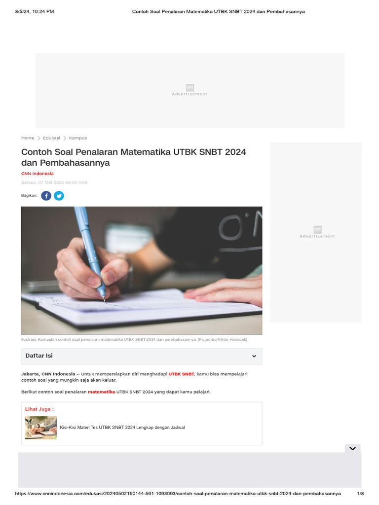 Contoh soal penalaran matematika utbk snbt 2024 dan pembahasannya pdf