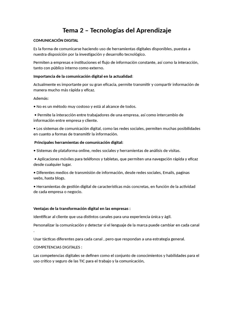 Tema 2 Tecnologias Del Aprendizaje | PDF | Informática | Comunicación ...