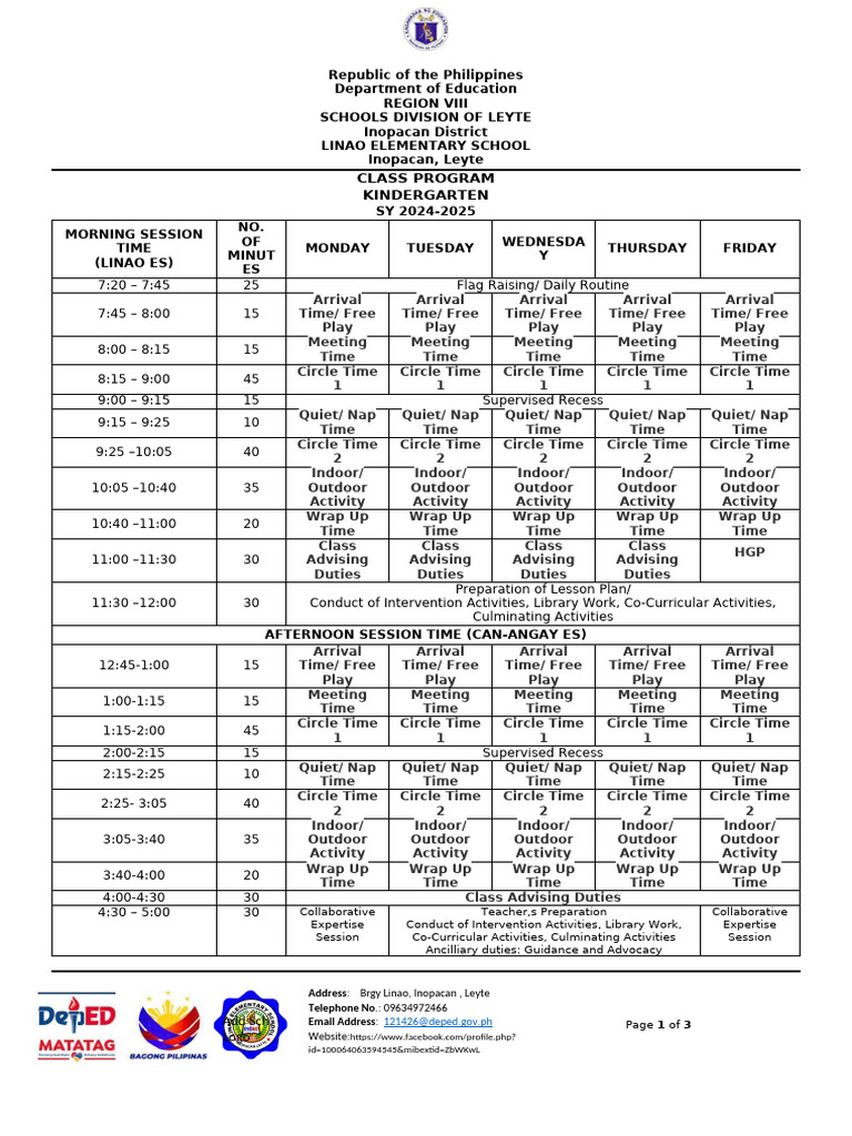 Marj - KINDER - TEACHER Classroom Program - SY 2024 2025 - MARJ | PDF