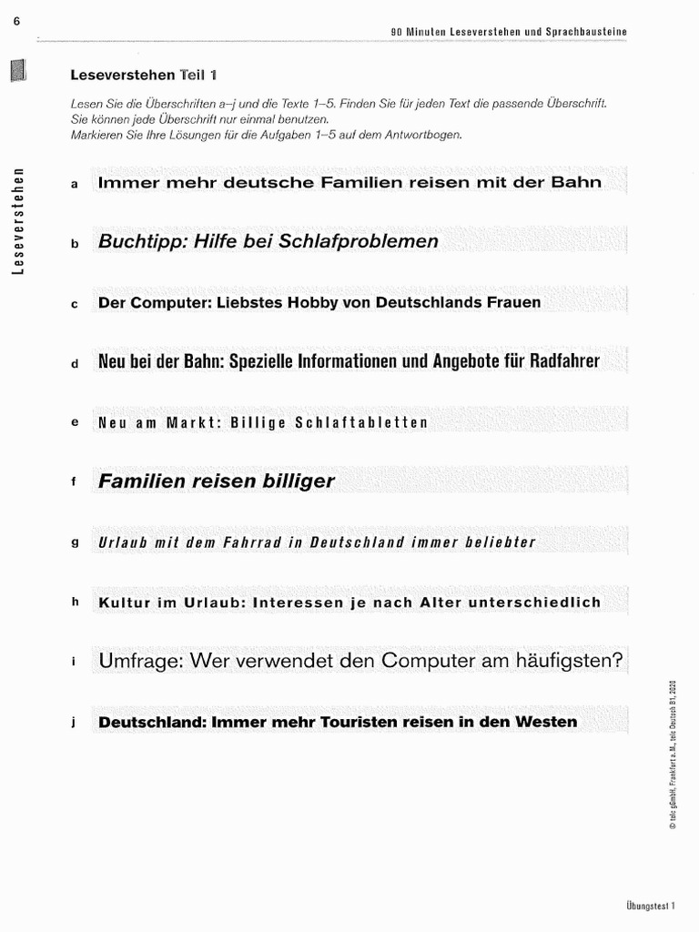 B1 Übungstest Lesen Sprachbausteine Hören | PDF