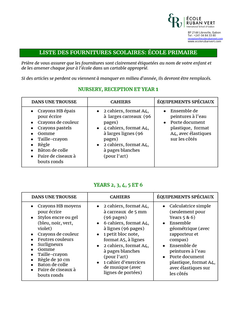 Fournitures Primaire 2018 Ok | PDF