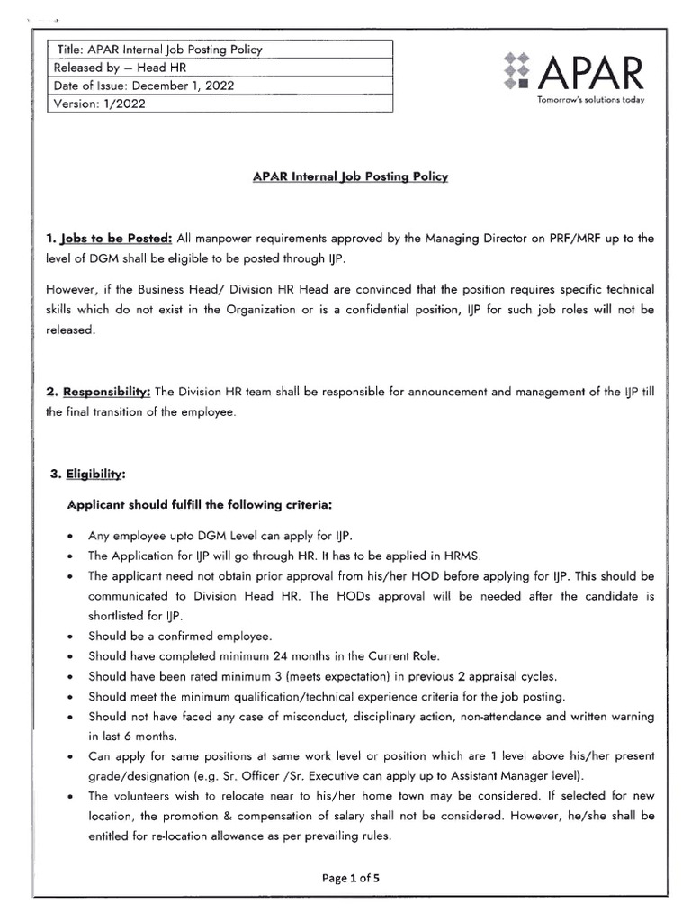 14.APAR Internal Job Posting Policy | PDF | Business