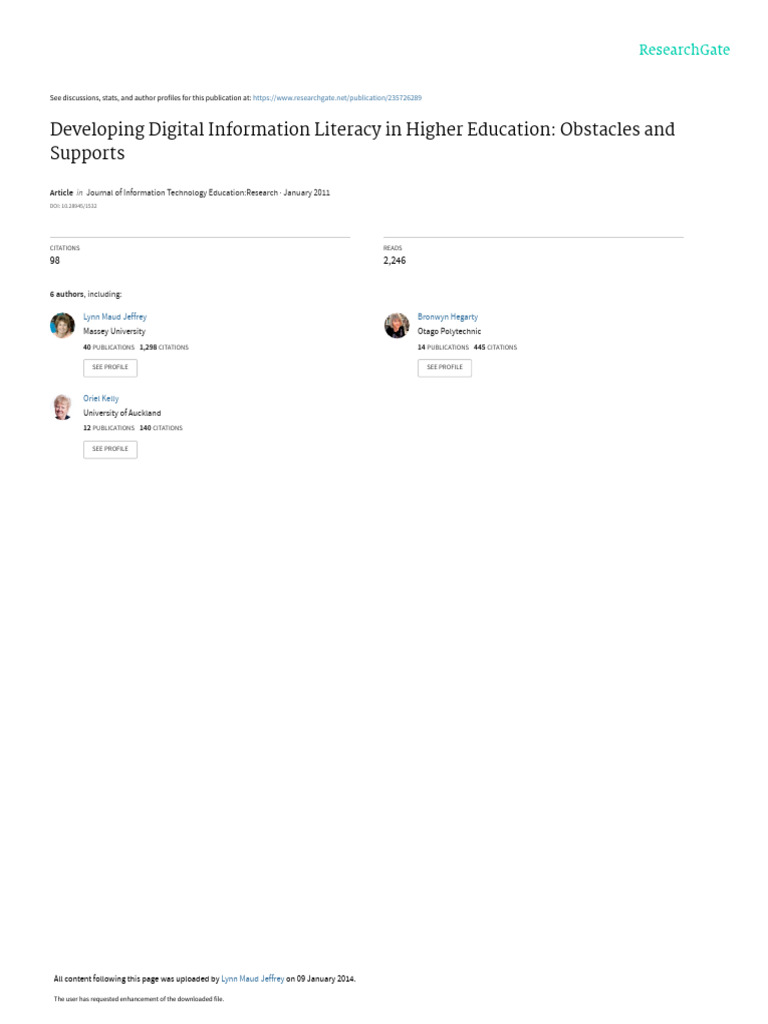 Developing Digital Information Literacy in Higher | PDF | Self Efficacy ...
