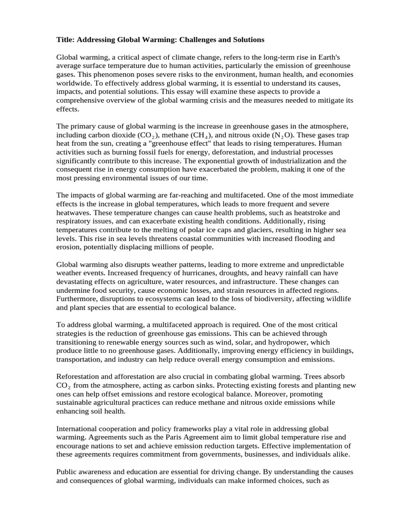 Addressing Global Warming Challenges and Solutions | PDF