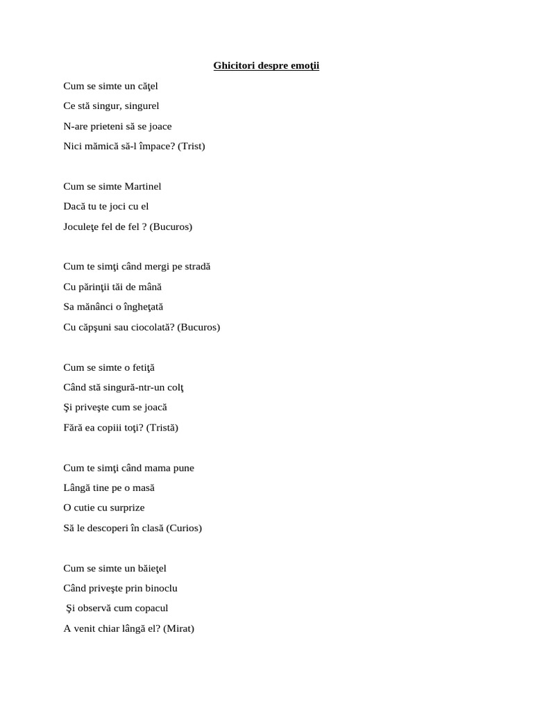 Ghicitori Despre Emotii | PDF